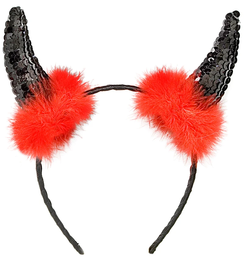 Diadeem zwarte duivel hoorntjes met rode marabou