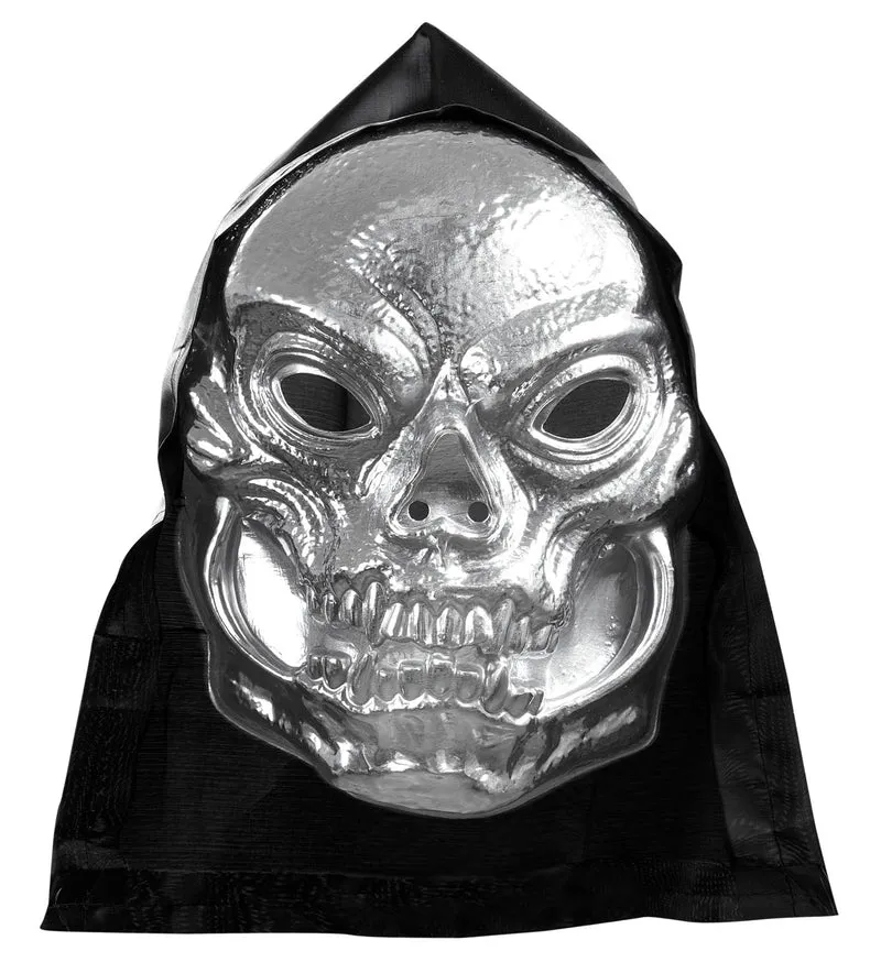 Schedel masker zilver metallic met capuchon