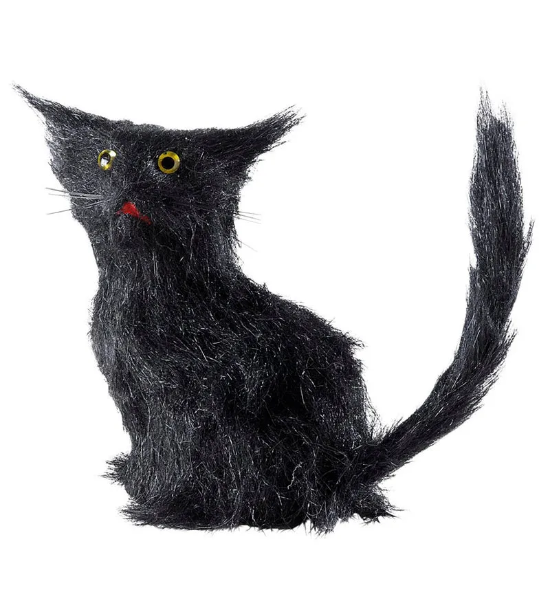Zwarte kat 12cm nep voor decoratie