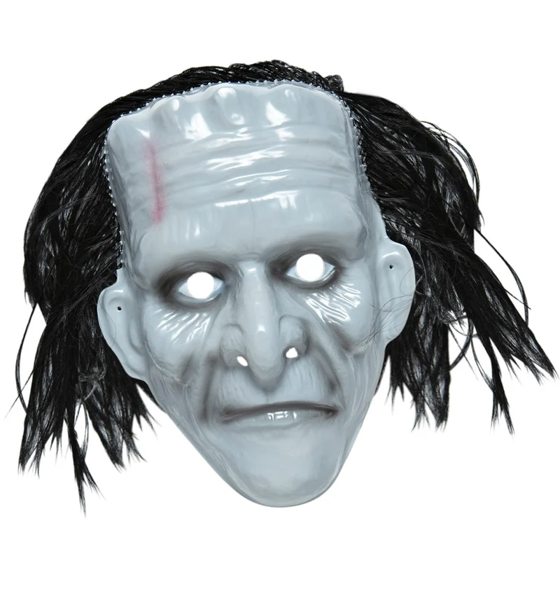 Zombie monster masker grijs met haar