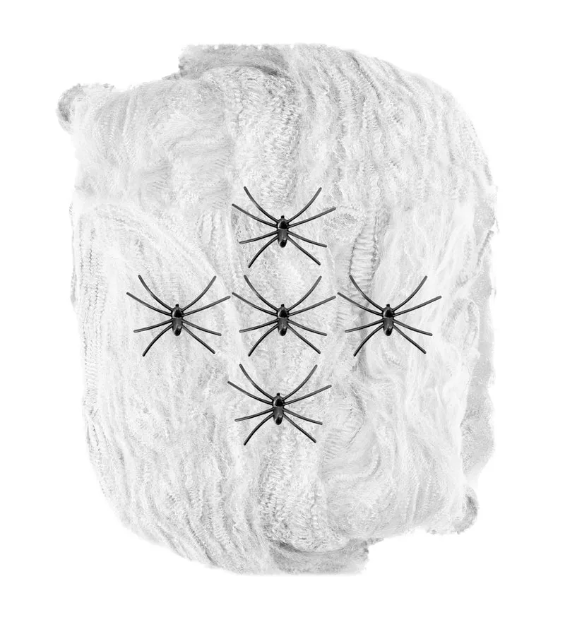 Spinnenweb 100 gram met 5 spinnen