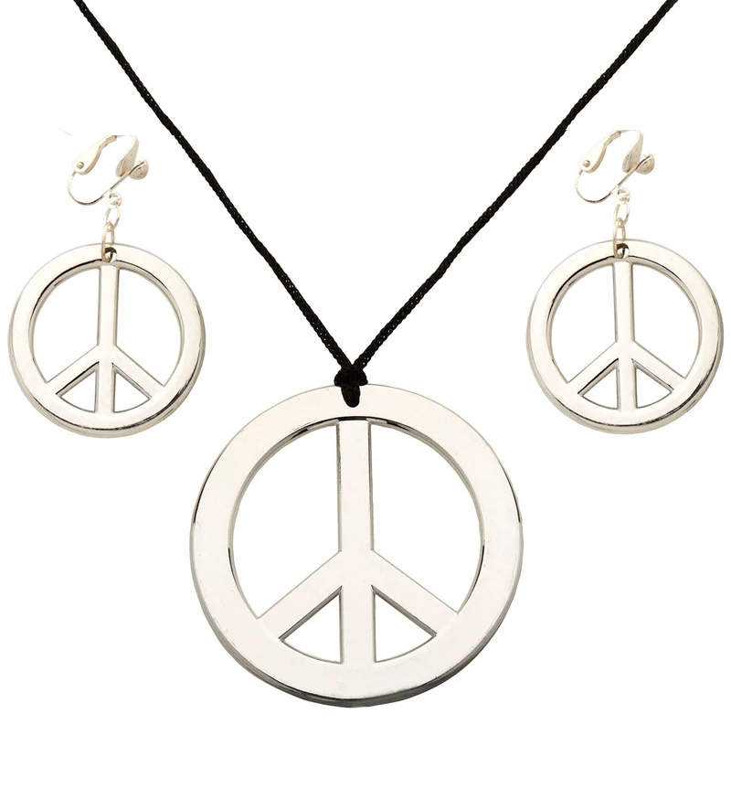 Hippie ketting en oorbellen Peace