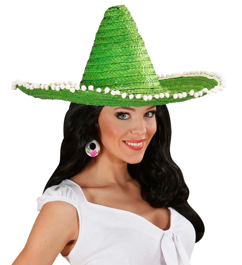 Mexicaanse sombrero groen met bolletjes