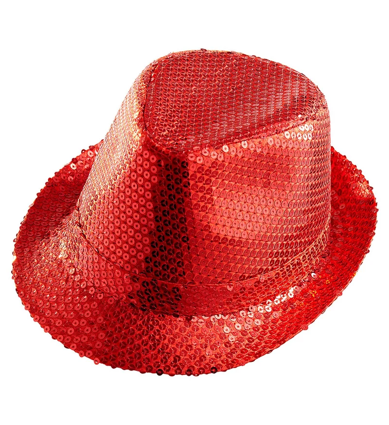 Glitter gleufhoed rood pailletten