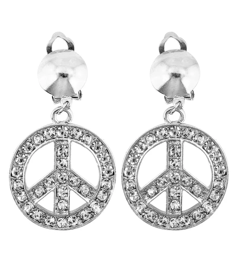 Hippie oorbellen peace diamantjes