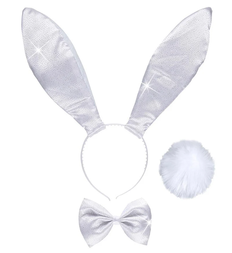 Verkleedset bunny wit glitters