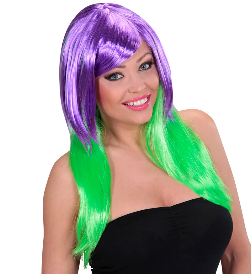 Dip dye pruik paars groen