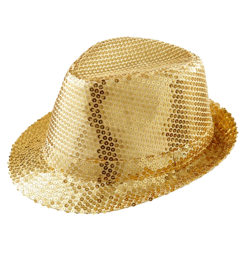 Glitter gleufhoed goud pailletten