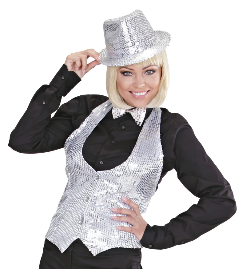 Glittervest zilver pailletten
