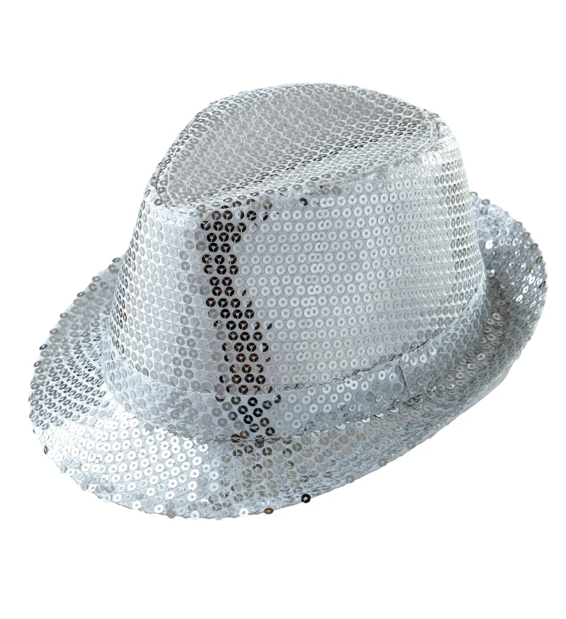 Glitter gleufhoed zilver pailletten