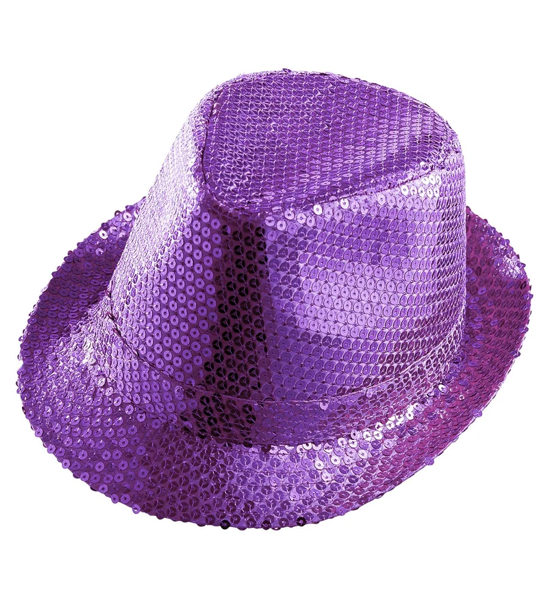 Glitter gleufhoed paars pailletten