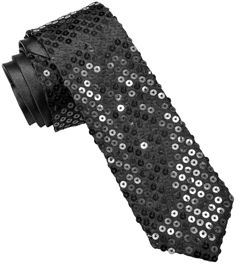 Glitter stropdas zwart pailletten