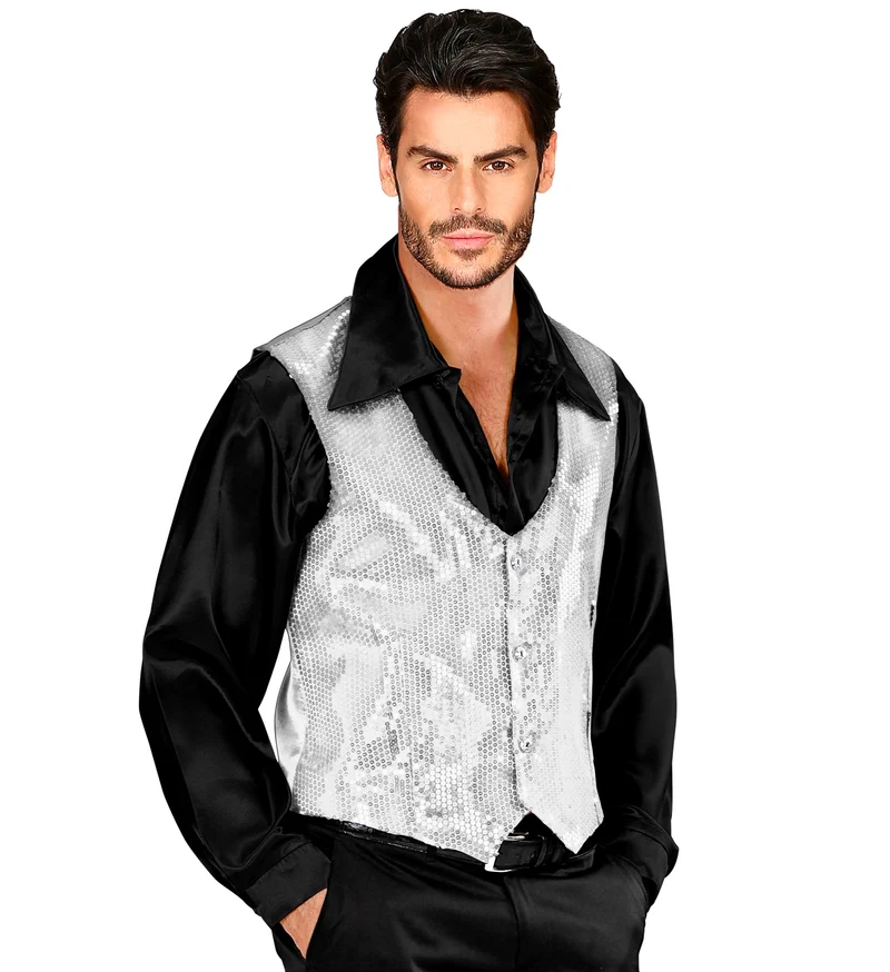 Pailletten Vest Man zilver