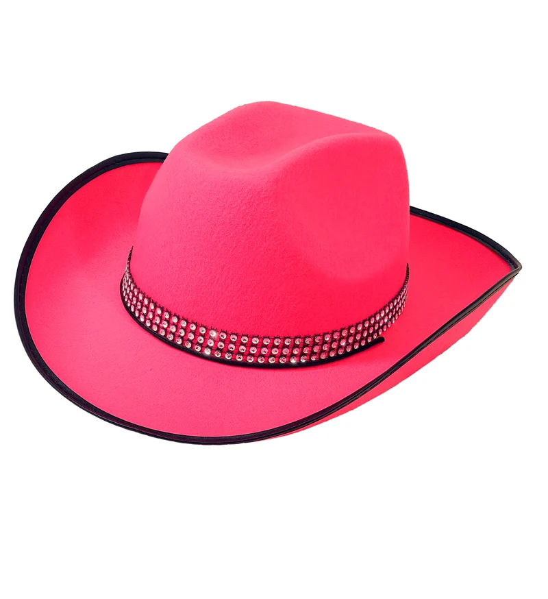 Cowboyhoed roze met strass steentjes
