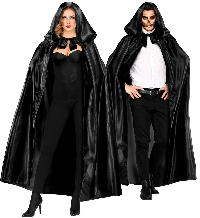 Zwarte cape met capuchon