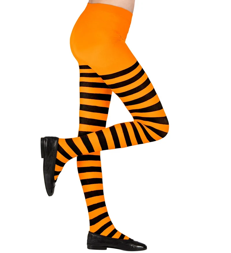 Panty zwart oranje gestreept kinderen