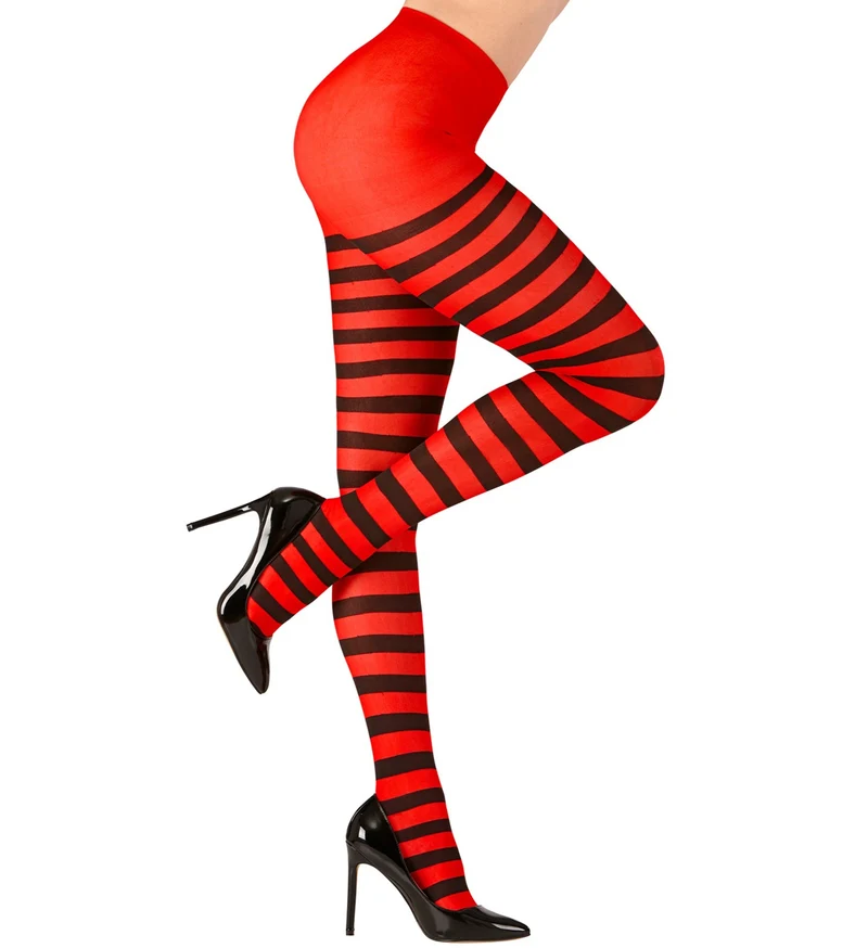 Panty rood zwart gestreept dames