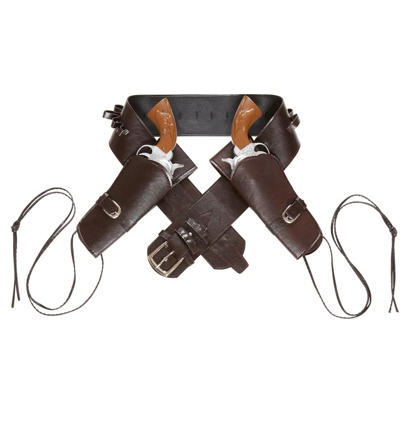 Cowboyholster dubbel met riem bruin