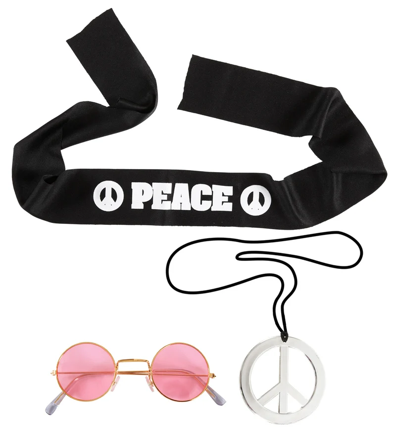 Verkleedset Hippie peace met bril ketting en haarband