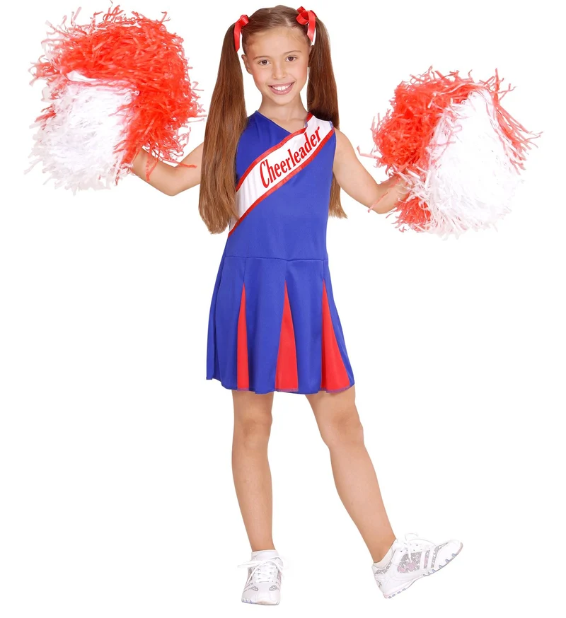 Cheerleader kostuum blauw rood kinderen