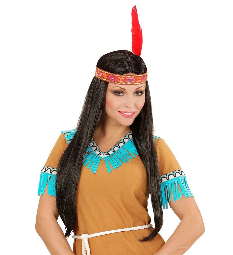 Indianen pruik hoofdband met veer dames