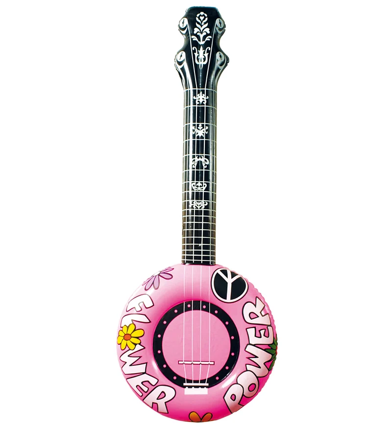 Opblaasbare banjo Hippie Flower power roze