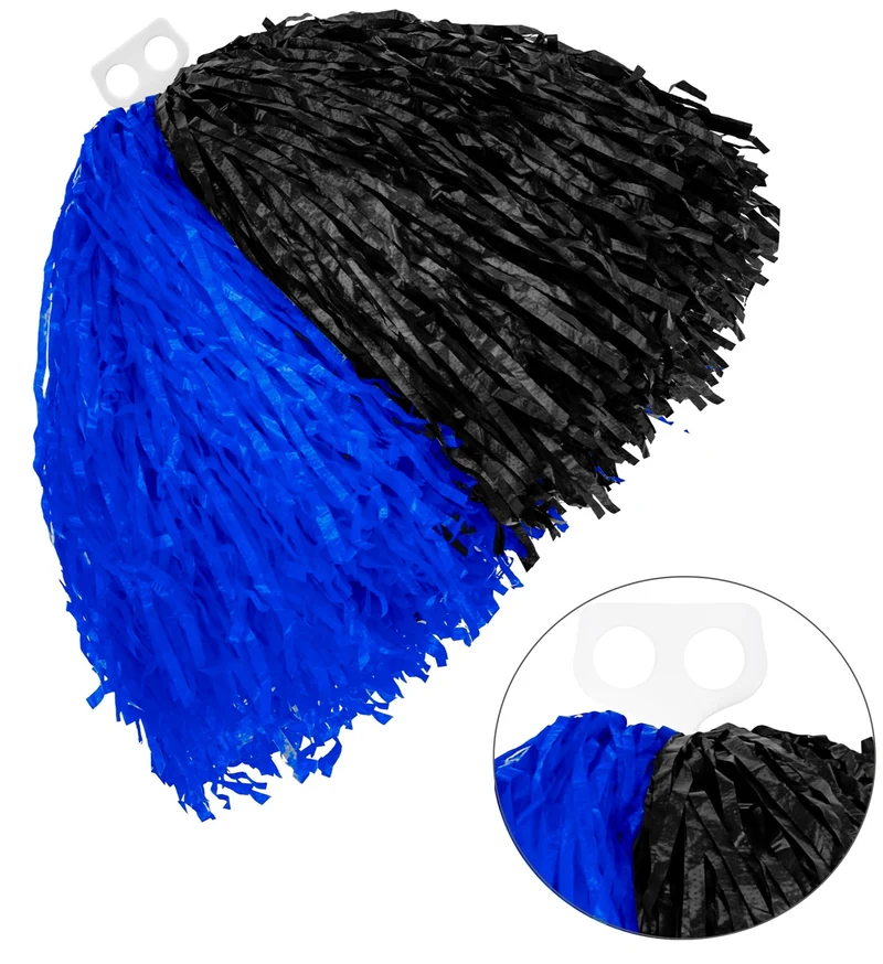 Zwart met blauw pom pom cheerleader