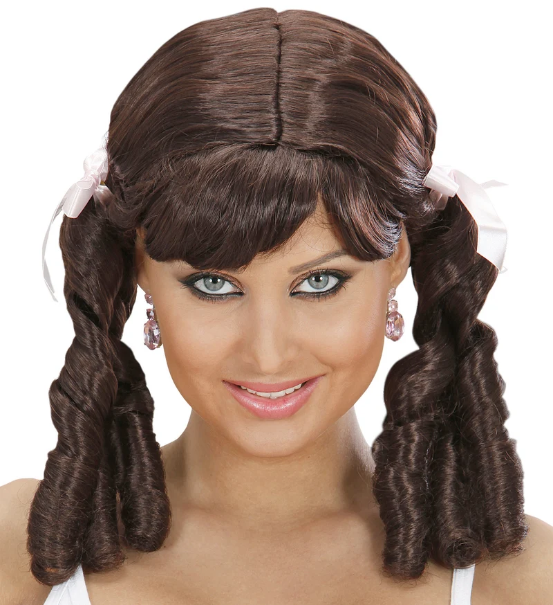 Lolita pruik bruin met haarstrikjes