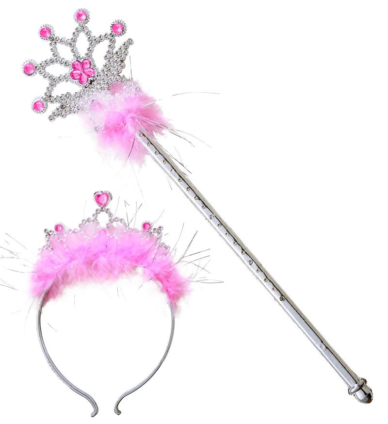 Diadeem met toverstaf steentjes en marabou