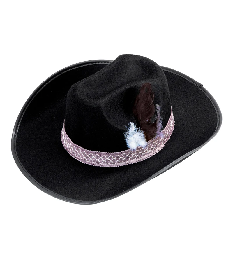 Zwarte kinder cowboyhoed met veren