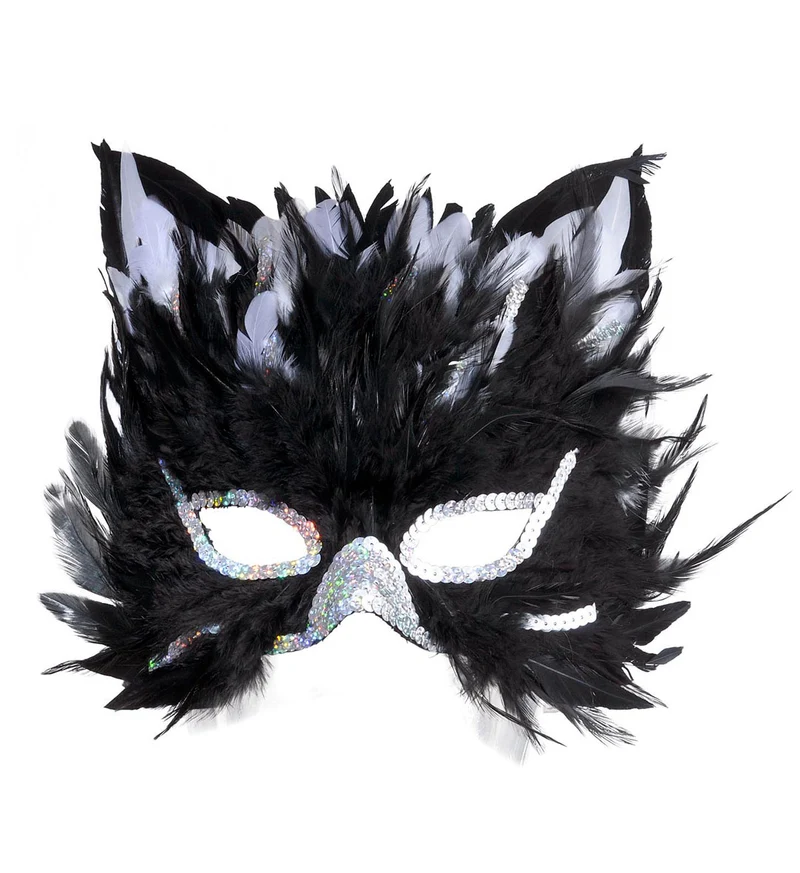 Oogmasker kat met veertjes