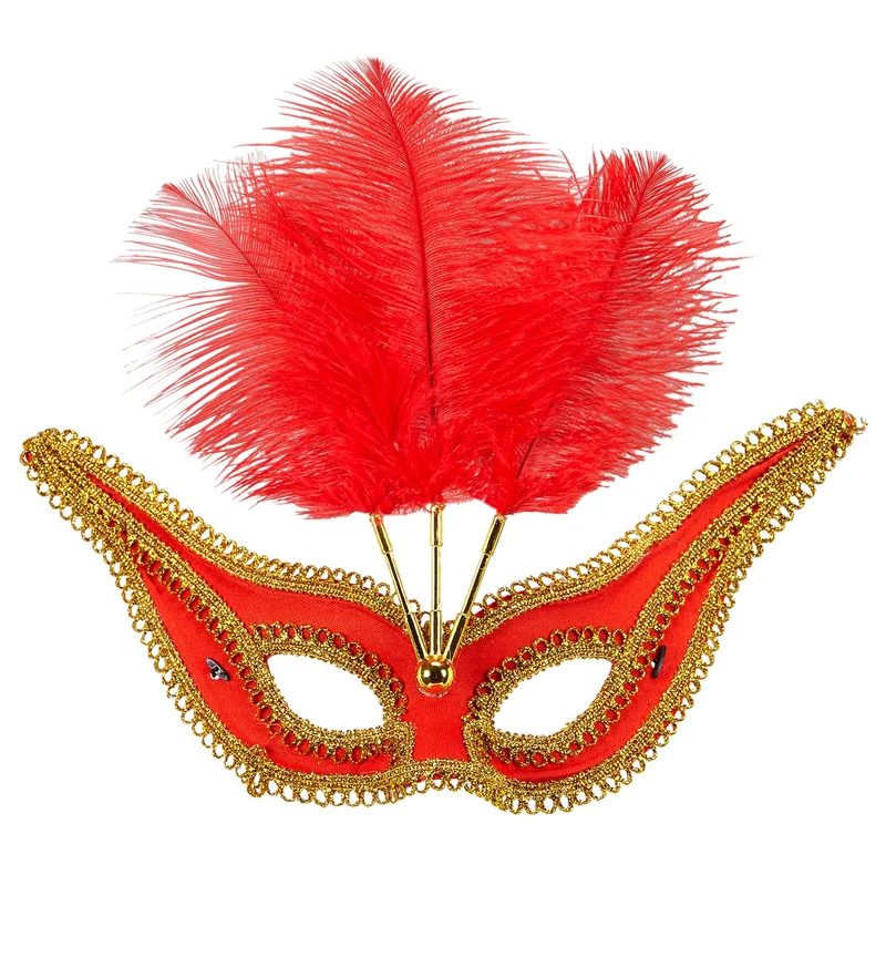 Rode oogmaskers met veertjes