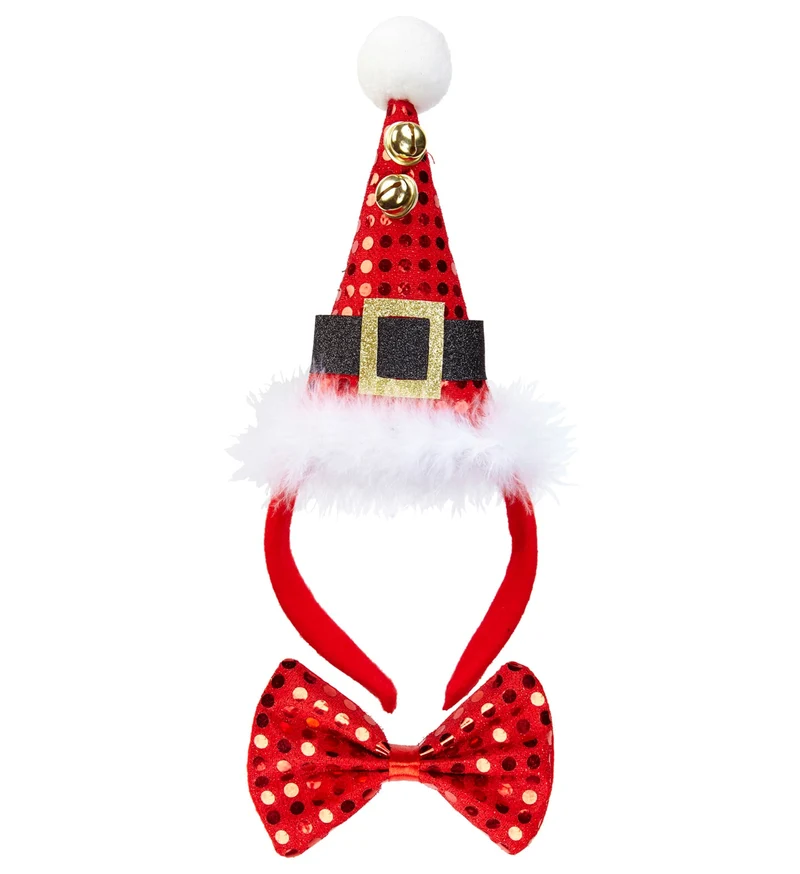 Pailletten Kerstmanmuts met strikje