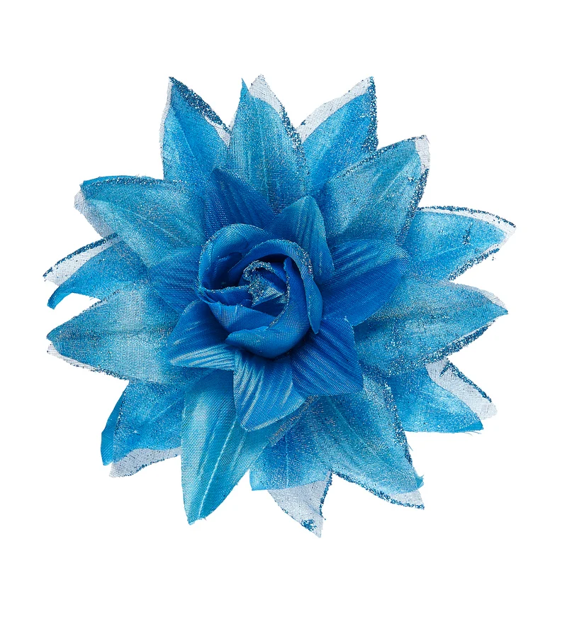 Azuren bloemen haarclip met glitters