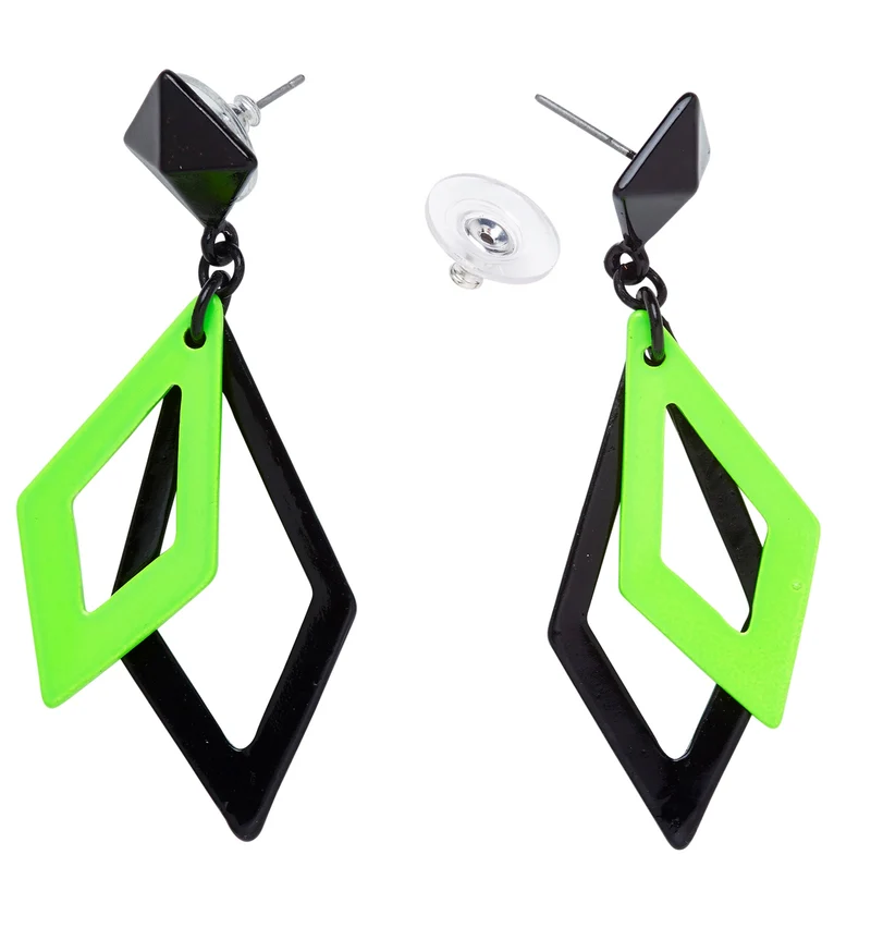 Zwart met neon groene hippie oorbellen