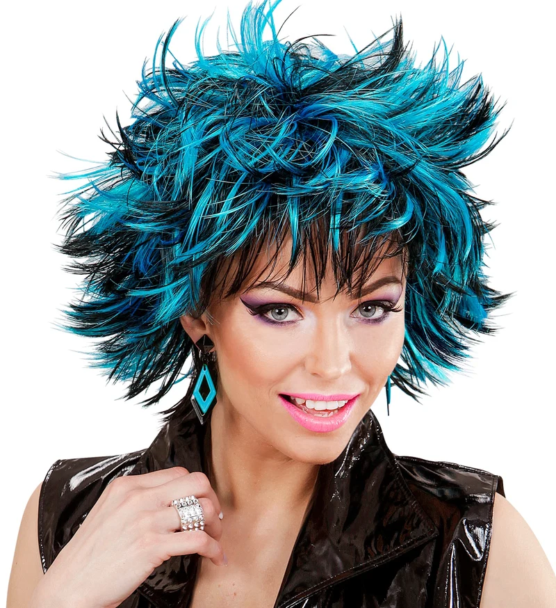 Coupe ravage pruik zwart met blauw