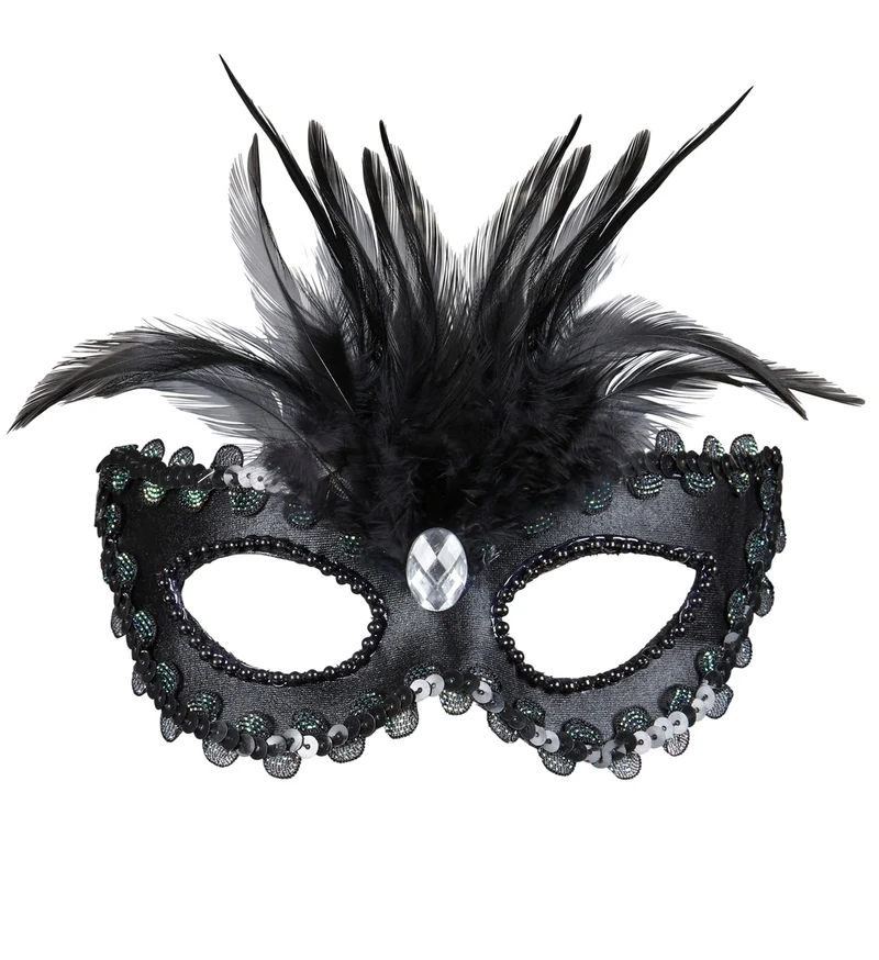 Zwarte baronessen oogmaskers met veertjes
