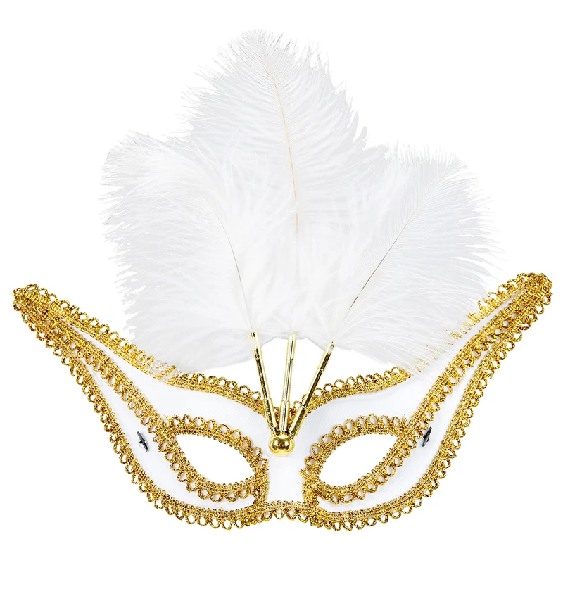Witte oogmaskers met veertjes