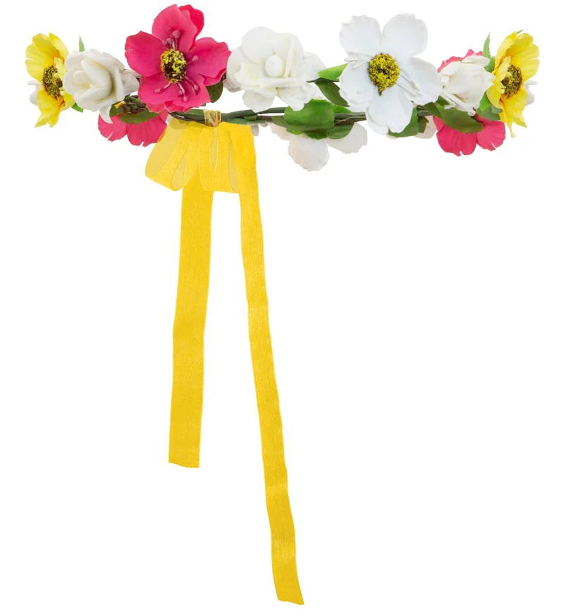 Haarband bloemen wit rood geel met lint