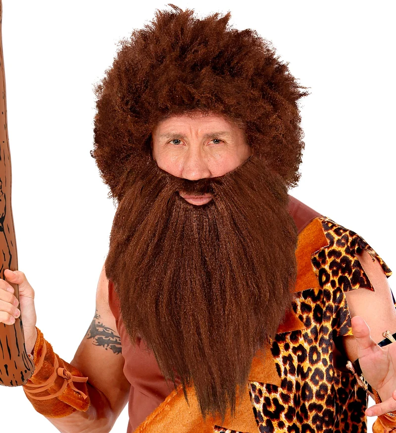 Holbewoner pruik met baard bruin
