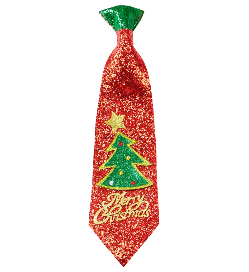 Stropdas kerstboom glitter rood