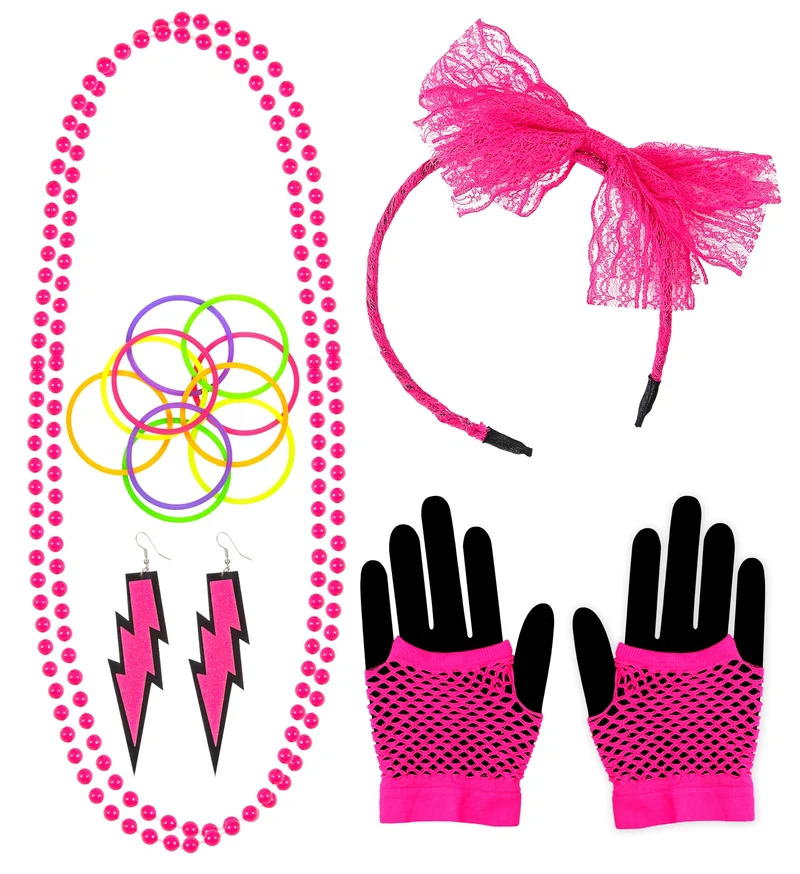 Disco verkleedset jaren 80 neon roze