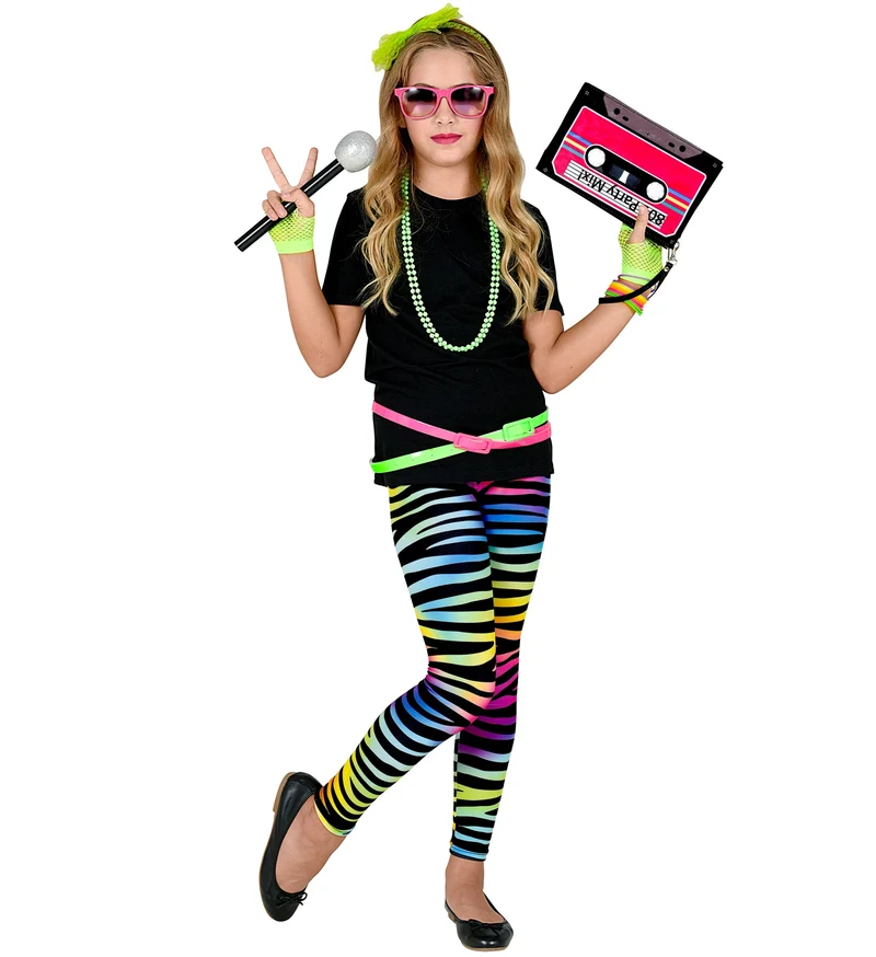 Disco legging neon dierenprint jaren 80 kinderen