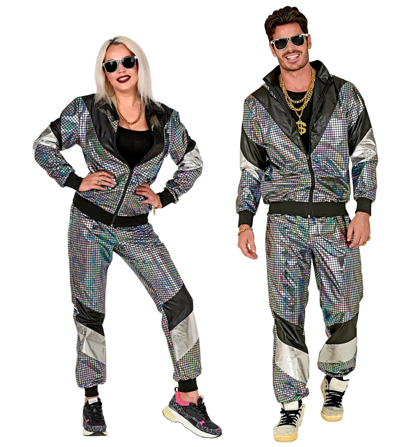 Trainingspak disco jaren 80 zilver reflecterend