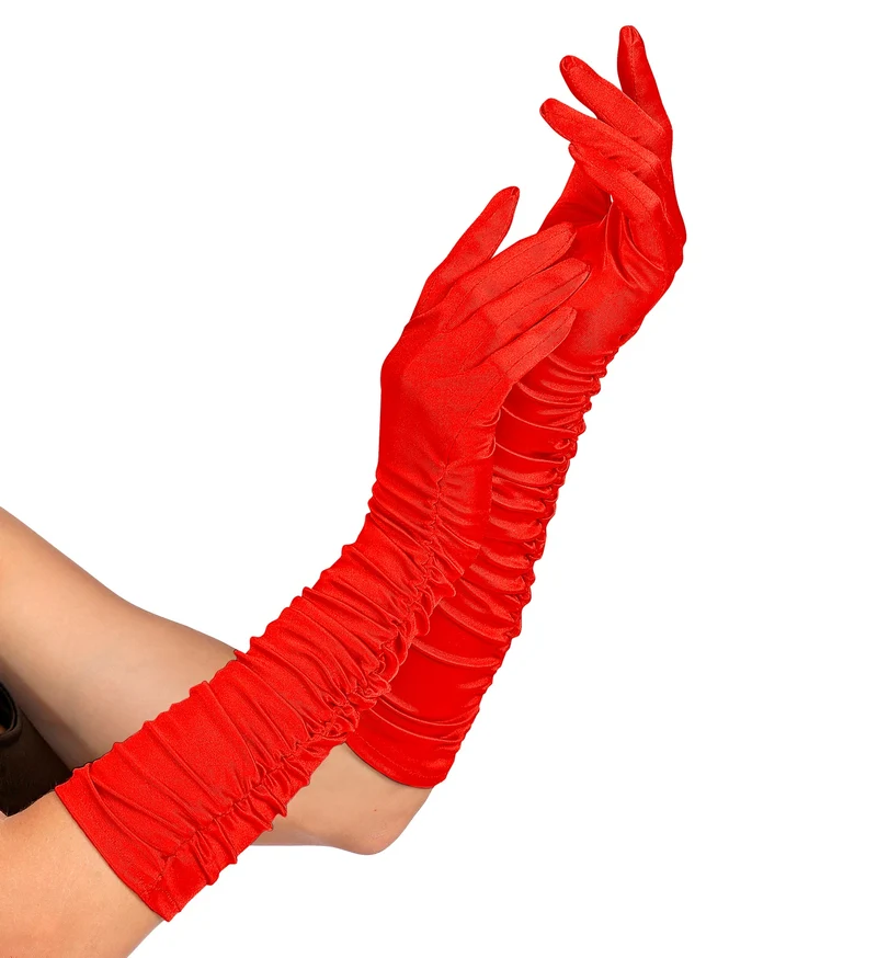 Handschoenen satijn plissé rood