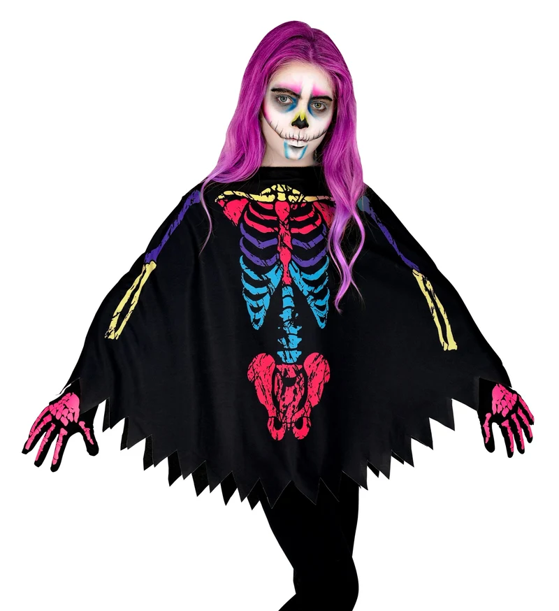 Skelet poncho meerkleurig kinderen