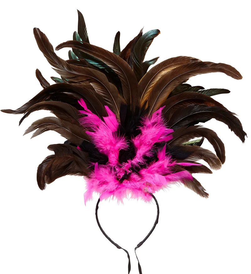 Hoofdband Copa Cabana veren Zwart roze