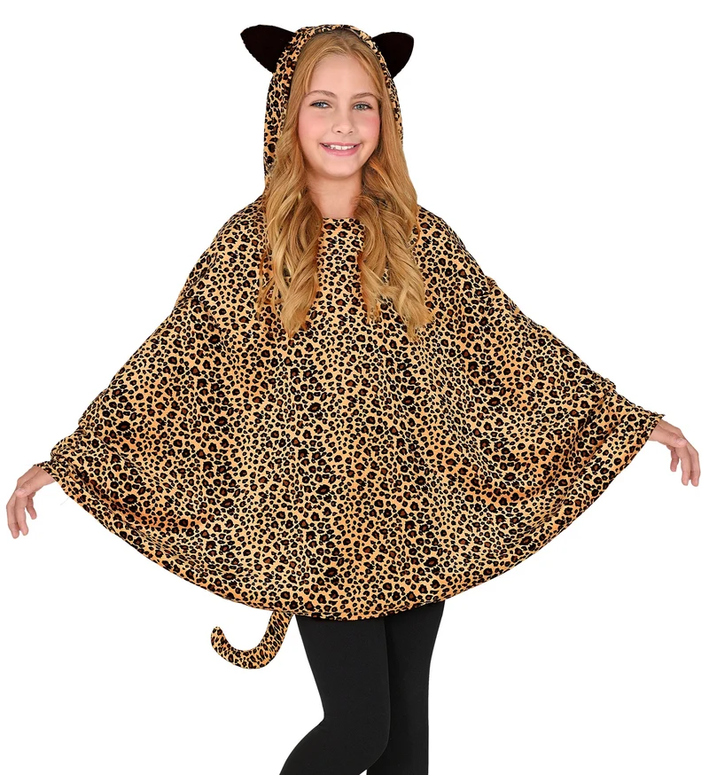 Luipaard poncho met muts kinderen