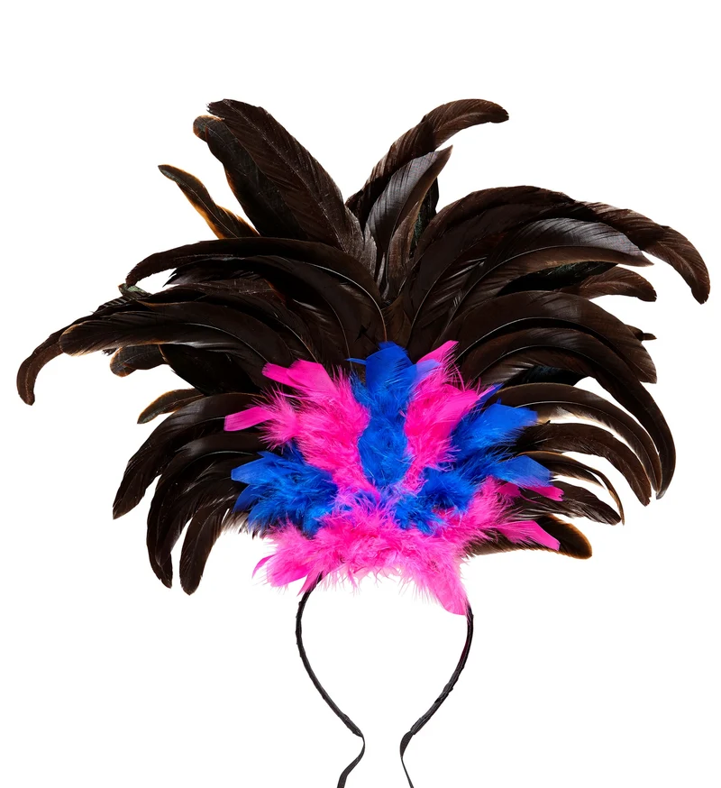 Hoofdband Copa Cabana veren Zwart roze blauw
