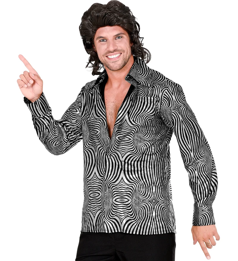 Jaren 70 disco shirt zilver heren